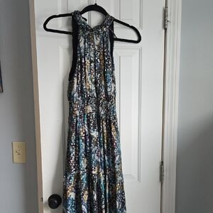 Anthropologie Teal and Silver Patterned Dress